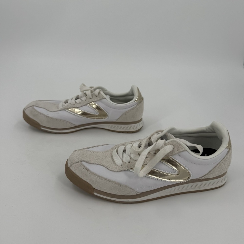 Tretorn Women's Size 7.5 White Gold Suede Retro Lace Up Casual Sneakers